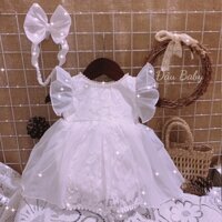 Váy trẻ em Váy công chúa trắng tinh khôi lót lụa mềm mại cho bé gái