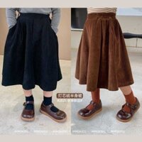 Váy trẻ em váy nhung kẻ váy cổ điển váy dài đến đầu gối váy mùa đông