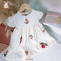 Váy trẻ em, váy tiểu thư thêu hoa nhí cho bé từ 2- 8 tuổi, đầm bé gái babydoll tay phồng hoa nhí V3