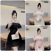 Váy trễ vai bèo 3 tầng dây chéo cổ chất tafta đính hoa siêu yêu ( CÓ MÚT và LÓT QUẦN TRONG)