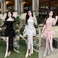 Váy Trễ Vai Buộc Nơ Chất Tơ Đũi