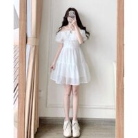 Váy Trễ Vai Dây Đan Chéo Cổ Phối Tầng Bèo  Xịn Xò. Dễ Thương