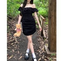 Váy trễ vai màu đen kiểu dáng freesize phom ôm tôn dáng hack chân cực xinh - Váy đầm nữ dáng body hở vai Váy dự tiệc