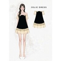 Váy trễ vai phối tơ dáng ngắn Jolie dress, đầm suông trễ vai kaki 2 da phối tơ phong cách tiểu thư Dolyly - V68