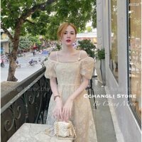 Váy Trễ vai ren hoa kem mixi