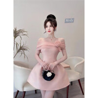 Váy trễ vai tafta phối tơ,đầm đi tiệc cưới,váy đi du lịch,váy đi làm