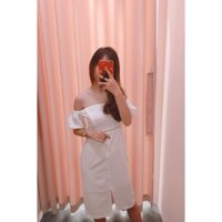 Váy Trễ Vai Trắng Tiểu Thư Cách Điệu 2 Lớp Dự Tiệc Đám Cưới