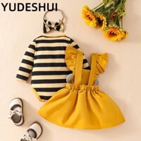 Váy treo ong YudhUI, Bộ quần áo thêu ong 0-2 tuổi, Phim hoạt hình có băng đô Bộ áo liền quần sơ sinh cho trẻ mới biết đi