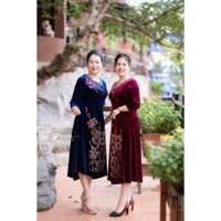 Váy trung niên/ Đầm trung niên - DV31 nhung tuyết hoa đá