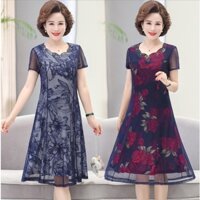 Váy trung niên ngắn tay V12, Đầm nữ lớn tuổi trung tuổi dự tiệc dạ hội sang trọng cho mẹ - Thời trang đẹp U40 U50 giá rẻ