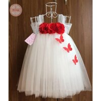Váy tutu cho bé ❤️FREESHIP❤️ Váy tutu trắng hoa hồng đỏ + bướm