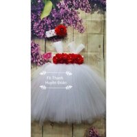 Váy tutu công chúa bé gái Trắng hoa đỏ to