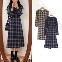 Váy Ulzzang Kẻ Sọc Nữ Sinh Hàn Quốc Kèm Nơ Thắt Eo