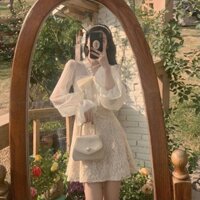 Váy ulzzang ren lưới kiểu tiểu thư, Đầm xoè công chúa dự tiệc.