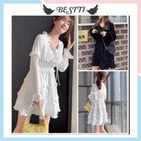 Váy Viền Bèo Nữ 🦋 Đầm Nữ Buộc Nơ Viền Tầng 2 Màu 🦋 Đầm Tiểu thư Dễ thương  DN03