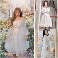 Váy Vingate Tiểu Thư Trễ Vai - Đầm Bánh Bèo Màu Trắng Chất Đẹp