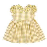 Váy Vintage kẻ phối tay hoa vàng Sofia