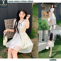 Váy voan babydoll nơ cổ 2 lớp tay ngắn - Đầm tiểu thư công chúa bánh bèo dáng ngắn nữ tính - LAIKA V140