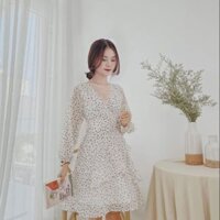 Váy voan cổ tim chấm bi- cam kết HÌNH THẬT