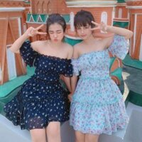 VÁY VOAN HOA NHÍ TRỄ VAI BÁNH BÈO SIÊU DỄ THƯƠNG