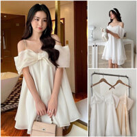 Váy voan tơ 2 dây rớt vai nơ ngực dễ thương