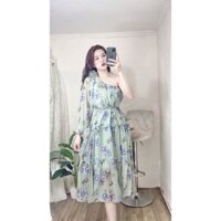 Váy voan tơ hoa lệch vai  hoa cài siêu xinh.