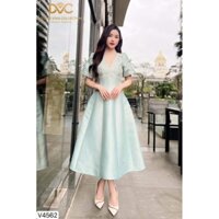 Váy xanh pastel cổ V dáng xòe dài dự tiệc V4562 - DVC
