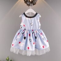 Váy xanh phi lụa kết voan bé gái