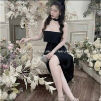 Váy xẻ tà cúp ngực kèm cổ choker