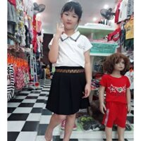 Váy xếp ly bé gái phối viền cạp