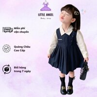 Váy Xếp Ly dài tay phối Sơ Mi màu Nâu/Xanh cho Bé Gái phong cách Hàn Quốc Cao Cấp Đáng Yêu - Little Angel V01