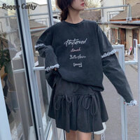 Váy xếp ly phong cách Preppy Nữ Nơ Băng len Váy ngắn màu xám