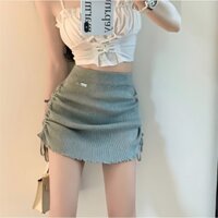 Váy xếp ly viền cong màu xám phong cách Chanel Váy ngắn chữ a ôm hông độc đáo