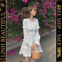 💕𝙁𝙍𝙀𝙀𝙎𝙃𝙄𝙋💕Váy xoè 3 tầng tay dài - Đầm babydoll tay dài ,Linh Beautiful