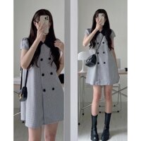 váy xoè cổ sen hoạ tiết houndstooth