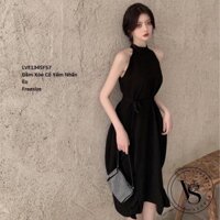 Váy xoè cổ yếm buộc đai