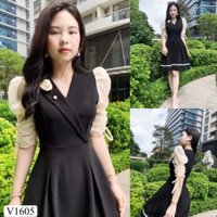 Váy xòe đen tay phối be V1605  -  ĐẸP SHOP DVC ( Ảnh mẫu và ảnh trải sàn do shop tự chụp ) 💝