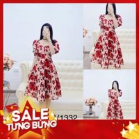 Váy xòe hoa cổ vuông V1332 - Đẹp Shop DVC (Kèm ảnh thật trải sàn do shop tự chụp) -Hàng nhập khẩu