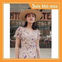 VÁY XOÈ HOA TÍM CỔ TIM BUỘC NƠ EO VẠT CHÉO - Đầm Nữ ANHStore