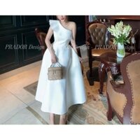 Váy xòe lệch vai phối bèo ngực có mút đầm dự tiệc