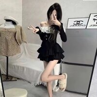 [Váy xòe] Phong cách người nổi tiếng internet, ngọt ngào và cay nồng, áo len tay xòe thanh lịch, váy bánh ngọt, bộ hai mảnh