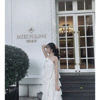 Váy xòe tầng dáng dài hai dây đính hoa sang chảnh đi biển