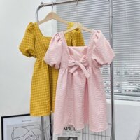 váy xoè tay phồng baby doll thắt nơ xinh xắn ( hình thật shop Thảo Nhỏ Store chụp )
