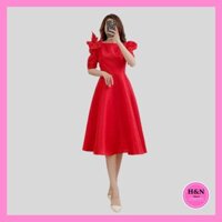 Váy xòe thiết kế tapta sang trọng, váy xòe dài đính nơ vai lịch thiệp, xinh xắn - H&N shop 2