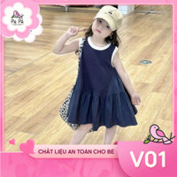 Váy xoè xanh coban sát nách phối viền cực xinh cho bé gái 9-26kg