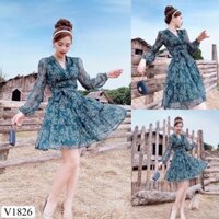 Váy xòe xanh tiểu thư V1826 - Kèm ảnh thật trải sàn do shop tự chụp