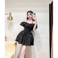 Váy xốp bèo trễ vai cổ yếm buộc dây nó tiểu thư sang chảnh