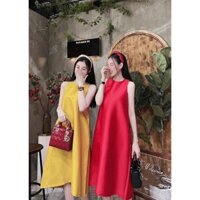 Váy xuông cổ yếm lụa dáng rộng 3 màu - Đầm suông freesize dáng dài, váy bầu lụa mịn xinh xắn