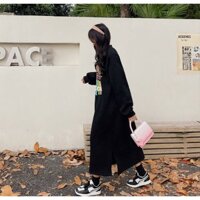 Váy xuông nữ Bigsize Đầm bầu nỉ dáng suông tay dài cổ tròn mùa thu Phong cách Hàn Quốc Thời Trang cá tính