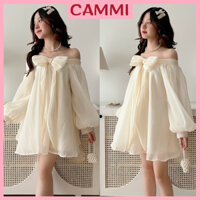 Váy xuông nữ đính nơ to,đầm xuông nữ dáng xòe chất tơ óng 2 lớp kiểu dáng tiểu thư sang chảnh HV379